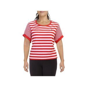 TOMMY HILFIGER Womens Red Striped Short Sleeve Round Neck T-Shirt Plus 1X